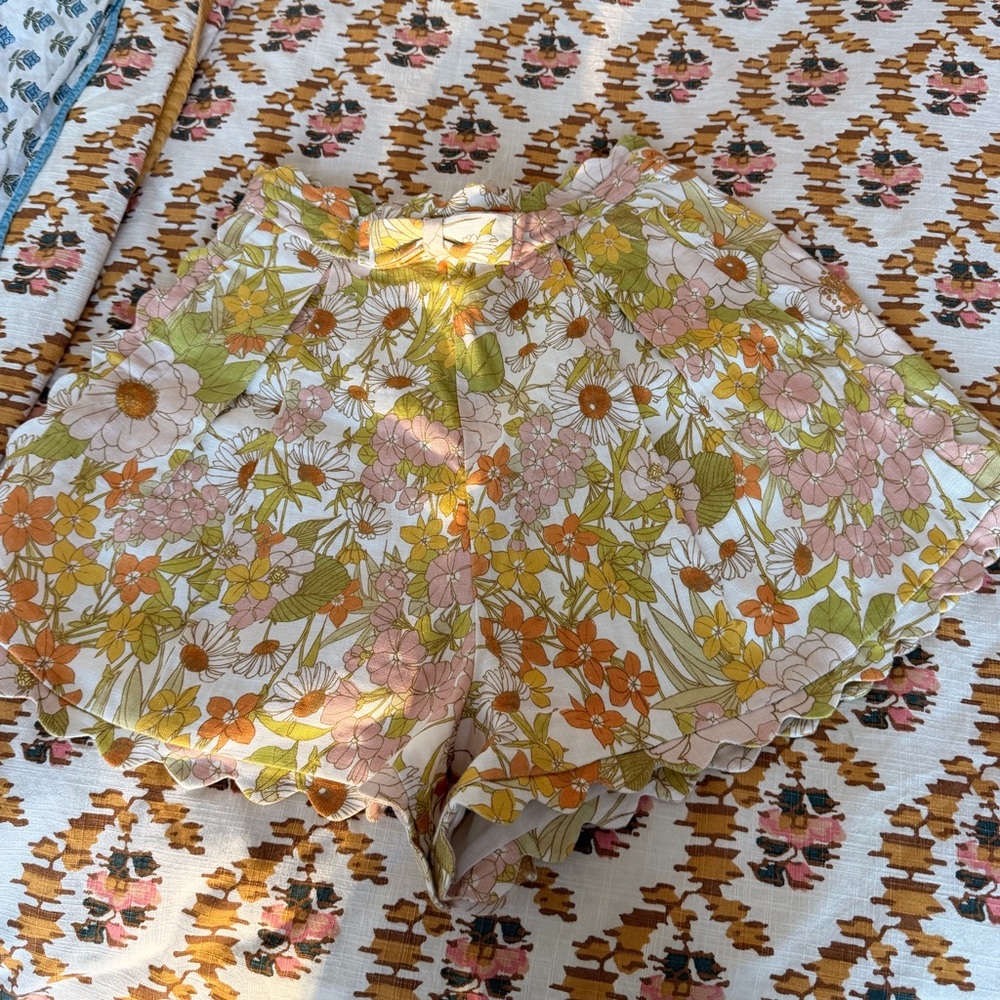 Zimmermann Floral Scalloped High-Waist Shorts